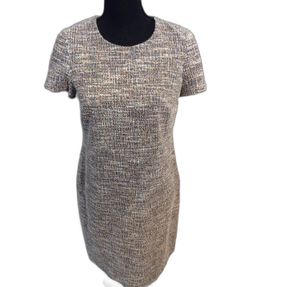 Calvin Klein Size 8 Tweed Sheath Dress Stretchy Gold Metallic Thread